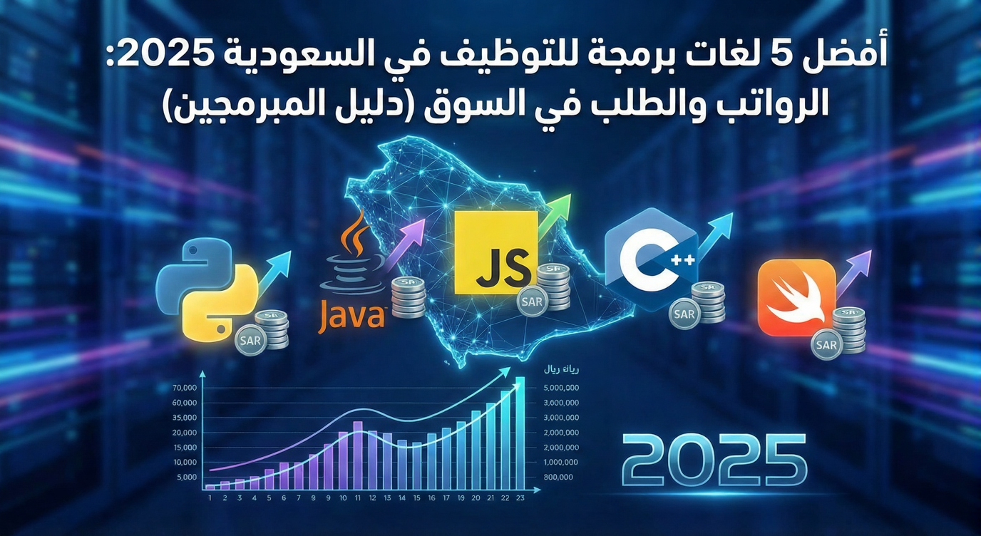 أفضل 5 لغات برمجة للتوظيف في السعودية 2025: الرواتب والطلب في السوق (دليل المبرمجين)
